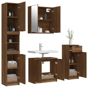 Berkfield 4 Piece Bathroom Cabinet Set Brown Oak Engineered Wood