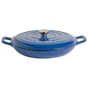 Argon Tableware - Cast Iron Shallow Casserole Dish - 2.3 Litre - Midnight Blue