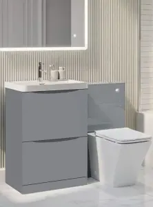 800mm High Gloss Light Grey Floor Standing Bathroom Smile Vanity Unit Soft Close Drawer With Ceramic Basin