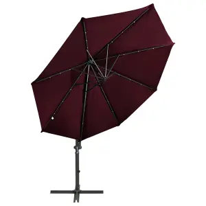 Berkfield Cantilever Umbrella with Pole and LED Lights Bordeaux Red 300cm