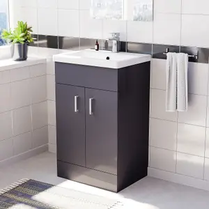 Nes Home 500mm Medium Basin Vanity Unit Floor Standing Grey