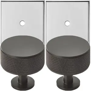 2 PACK - Cabinet Door Knob & Contrasting Backplate Set - Knurled Kitchen Pull - Matt Black & Chrome