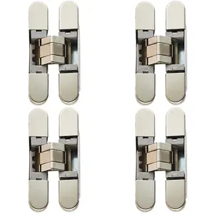 4 PACK - 3D Adjustable Concealed Cabinet Hinge - 180 Degree Opening Wardrobe NICKEL