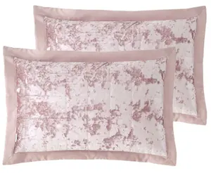 Catherine Lansfield Pillowcases Crushed Velvet Quilted 50x75cm + border Pack of 2 Pillow cases with envelope closure Blush Pink