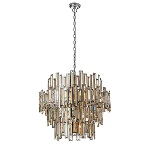 Luminosa Viviana Pendant Chrome Effect Plate & Champagne Crystal (K9) Drops 15 Light Dimmable IP20 - E14