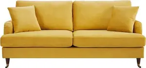 Brigette 3-Seater Mustard Velvet Sofa With Antique Brass Castor Legs - Daals - Sofas