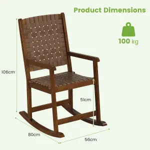 Costway Wood Rocking Chair Indoor & Outdoor Home Patio Ergonomic Rocker w/ Curved Seat