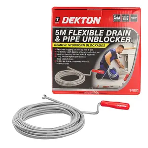 Dekton 5m Drain Waste Pipe Sink Cleaner Unblocker Spring Rod Toilet Plug