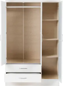 Nevada White Gloss 3 Door 2 Drawer Mirrored Wardrobe