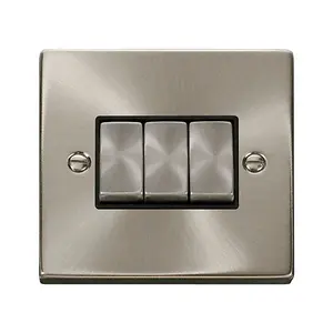 Click Scolmore Deco Plate Switch 3 Gang 2 Way 10A Satin Chrome - VPSC413BK