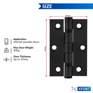 XFORT 3 Inch (75mm) Matt Black Ball Bearing Hinges, Steel Door Hinge for Wooden Doors (1.5 Pairs)