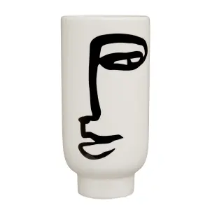 Interiors by Premier Robust Ceramic Large Black And White Face Vase, Minimalist Ceramic Flower Vase, Sleek Vase For Flowers