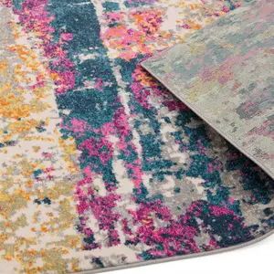 Multi Abstract Funky Modern Easy to clean Rug for Dining Room-200cm X 290cm