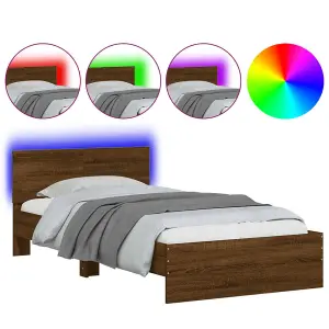 Berkfield Bed Frame without Mattress with LED Lights Brown Oak 100x200 cm