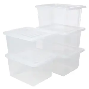 3 x Home Office Clear 22 Litre Transparent Plastic Storage Containers With Lids