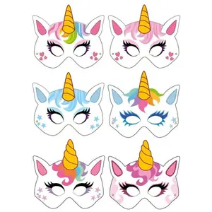 Playwrite Unicorn Party Mask (Pack of 6) White/Pink/Blue (One Size)