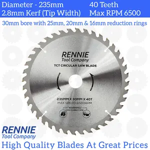 235mm x 40T TCT Circular Wood Saw Blade. Fits Bosch Makita Dewalt Circular Saws Etc