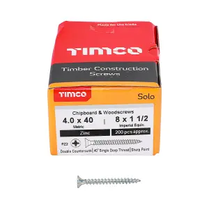 TIMCO Solo Countersunk Silver Woodscrews - 4.0 x 40 (200pcs)