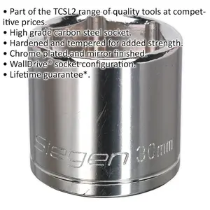 30mm Chrome Plated Drive Socket - 1/2" Square Drive - Durable Carbon Steel Tool