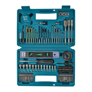 Makita 102 Piece Drill Bit Holesaw Masonry HSS Drill Flat Bit Set + Tape Measure