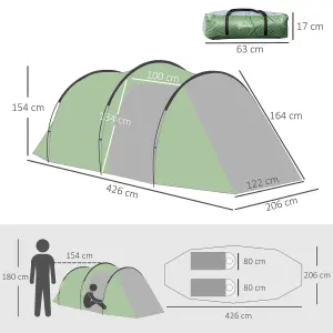 2-3 Man Camping Tent with 2 Rooms Porch Air Vents Rainfly Weather-Resistant