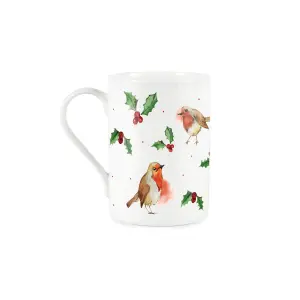 Purely Home Christmas Robins Bone China Mug & Coasters - Set of 4