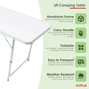 Oypla 6ft Folding Outdoor Camping Picnic Market Kitchen Work Top Table