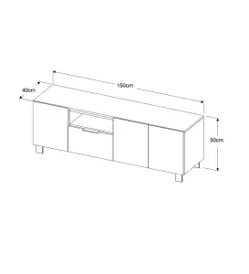 Furneo 150cm TV Stand Oak & Black Concrete Effect Unit Cabinet White LED Lights Enzo 04