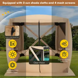 Costway 225 cm x 225 cm 4-Panel Pop up Camping Gazebo Instant Setup Screen House Gazebo Tent with 2 Sunshade Cloths