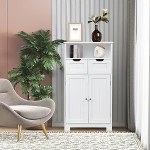 Costway Bathroom Floor Cabinet Wooden Kitchen Storage Cupboard w/ Adjustable Shelf & Doors