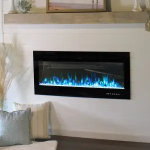 Black Electric Fire Wall Mounted or Recessed Fireplace Heater 12 Flame Colors Adjustable with Remote Control 70 Inch