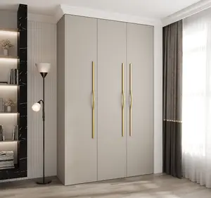 Elegant Cashmere Como II Hinged Door Wardrobe H2460mm W1500mm D500mm, Three Doors, Eleven Shelves, Two Hanging Rails, Gold Handles