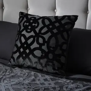 Catherine Lansfield Lattice Cut Velvet 43x43cm Cushion Black