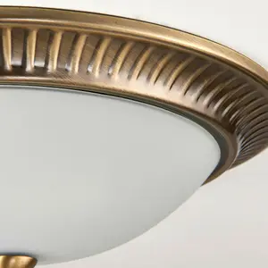 Semi Flush Ceiling Light Brass & Frosted Glass Round Traditional Lamp & Rose