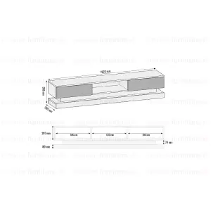 TV Unit 180cm Sideboard Cabinet Cupboard TV Stand Living Room High Gloss Doors - White & Grey