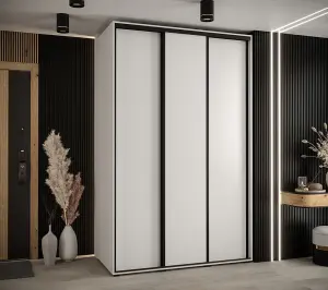 Elegant White Sliding Wardrobe H2050mm W1600mm D600mm with Customisable Black Steel Handles