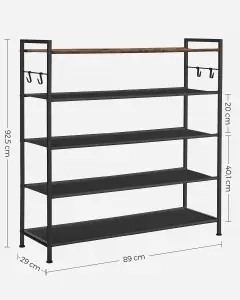 SONGMICS Shoe Rack, 2-Tier Shoe Organizer, Metal Shoe Shelf Storage with 4 Side Hooks, Holds 10 Pairs of Shoes