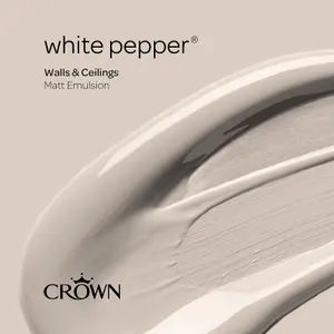 Crown Walls & Ceilings Matt Emulsion Paint White Pepper - 5L