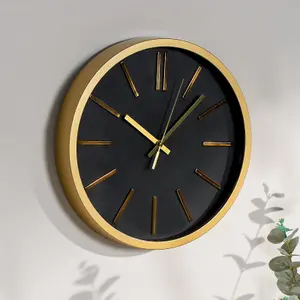 Wall Clock Round Home Decor Metallic Bedroom Round Living Room Kitchen, Gold