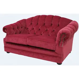 Chesterfield 2 Seater Pimlico Wine Fabric Sofa Bespoke In Victoria Style