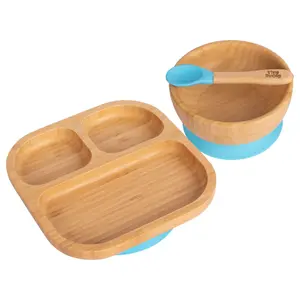 Tiny Dining - Children's Bamboo Suction Dinner Set - Blue