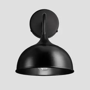 Industville Chelsea Dome Wall Light, 8 Inch, Black, Black Holder