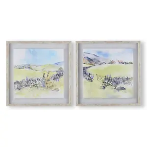 Set of 2 Country Meadow Framed Floating Printed Canvas