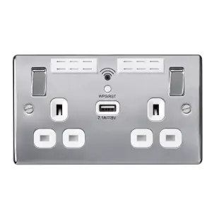 BG Chrome 13A Switched Double WiFi extender socket with USB