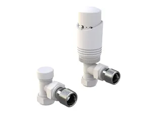 White Designer Thermostatic Radiator Valve and Lockshield Twin Pack TRV Angled