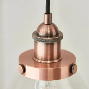 Hanging Ceiling Pendant Light COPPER & GLASS Shade Industrial Lamp Bulb Holder