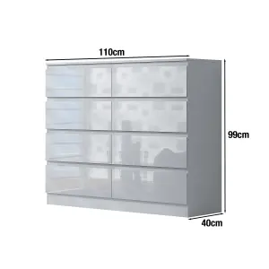 8 Drawer White Gloss Chest Of Drawers Large Deep Storage