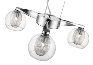 Luminosa Spring 3 Light Multi Arm Ceiling Pendant Mesh Chrome, Clear, G9