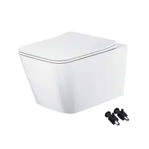 Bubly Bathrooms™ White Square Rimless 2.0 Wall Hung Toilet Pan & Soft Close Seat - Hidden Fixation