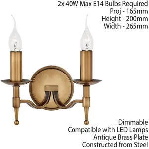 Avery Luxury Twin Wall Light Antique Brass Traditional Candelabra Lamp Holder